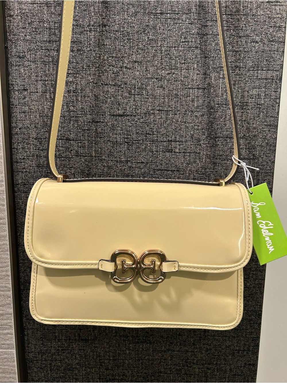 Sam Edelman Pale Yellow Patent Crossbody Bag with Gold Hardware